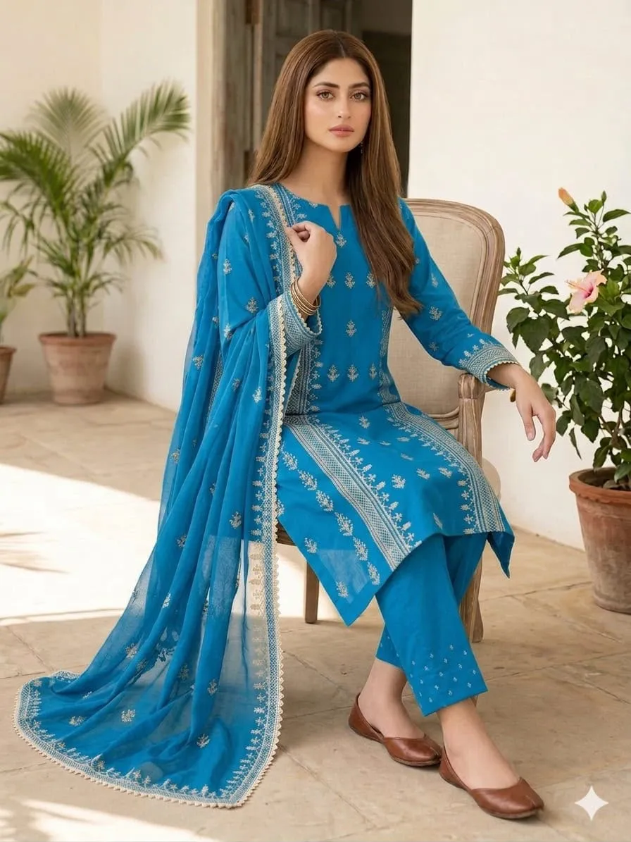 Cross Stitch Embroidered Lawn Cotton 3PC Suit 2026 | Eid Traditional Collection