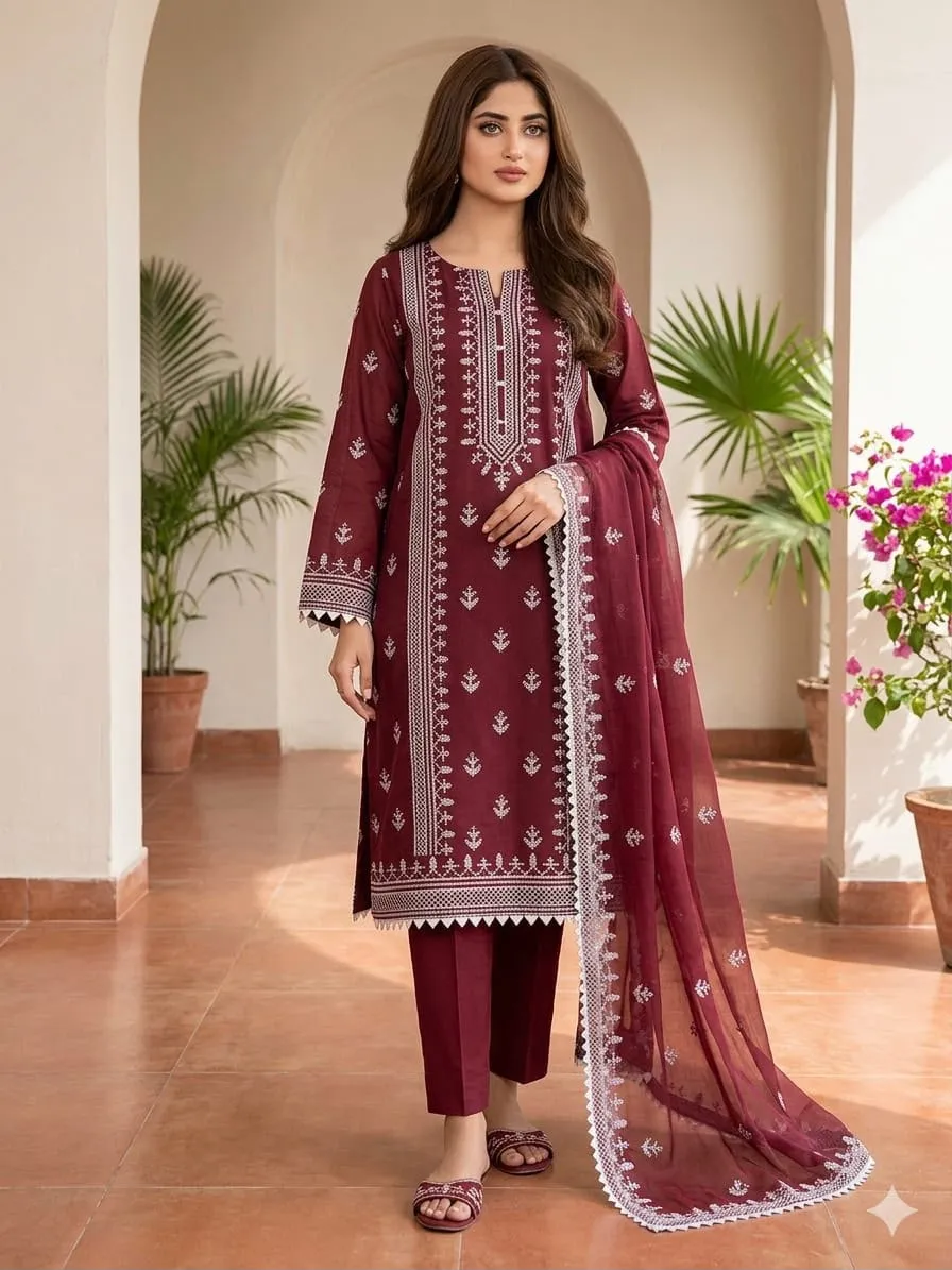 Cross Stitch Embroidered Lawn Cotton 3PC Suit 2026 | Eid Traditional Collection