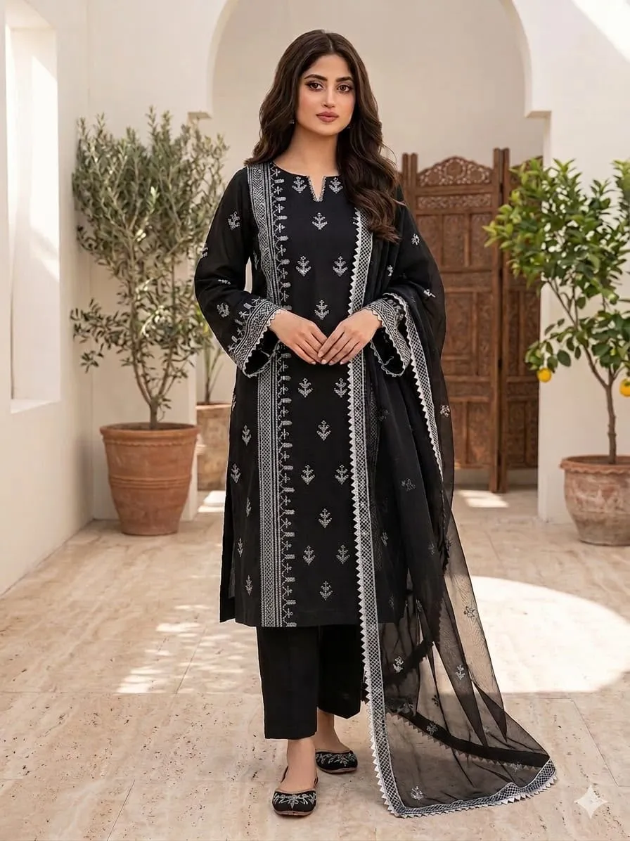 Cross Stitch Embroidered Lawn Cotton 3PC Suit 2026 | Eid Traditional Collection