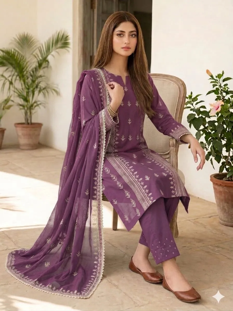 Cross Stitch Embroidered Lawn Cotton 3PC Suit 2026 | Eid Traditional Collection
