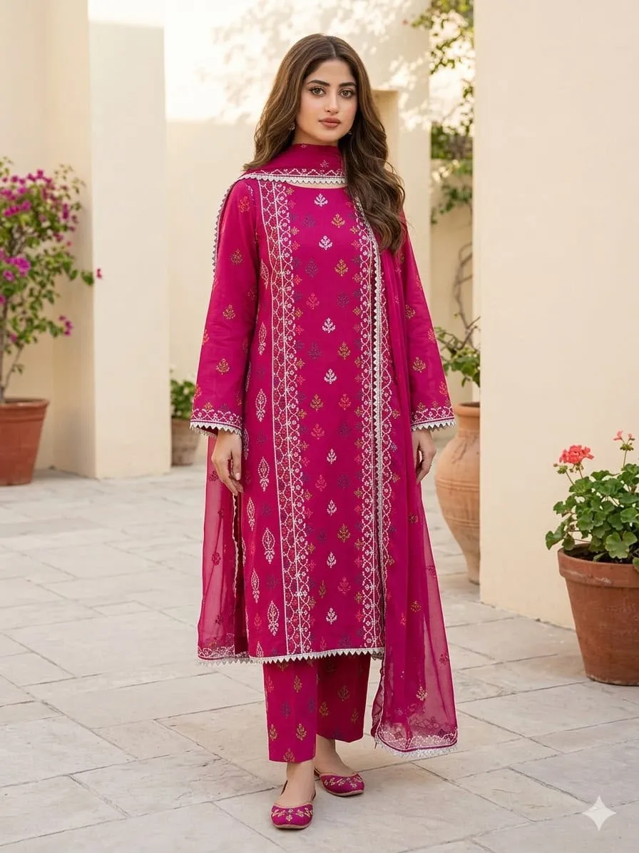 Cross Stitch Embroidered Lawn Cotton 3PC Suit 2026 | Eid Traditional Collection