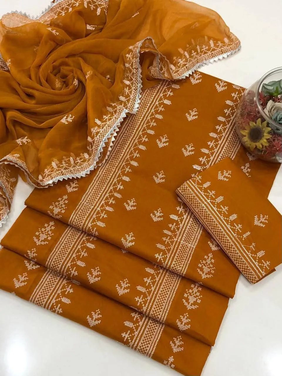 Cross Stitch Embroidered Lawn Cotton 3PC Suit 2026 | Eid Traditional Collection