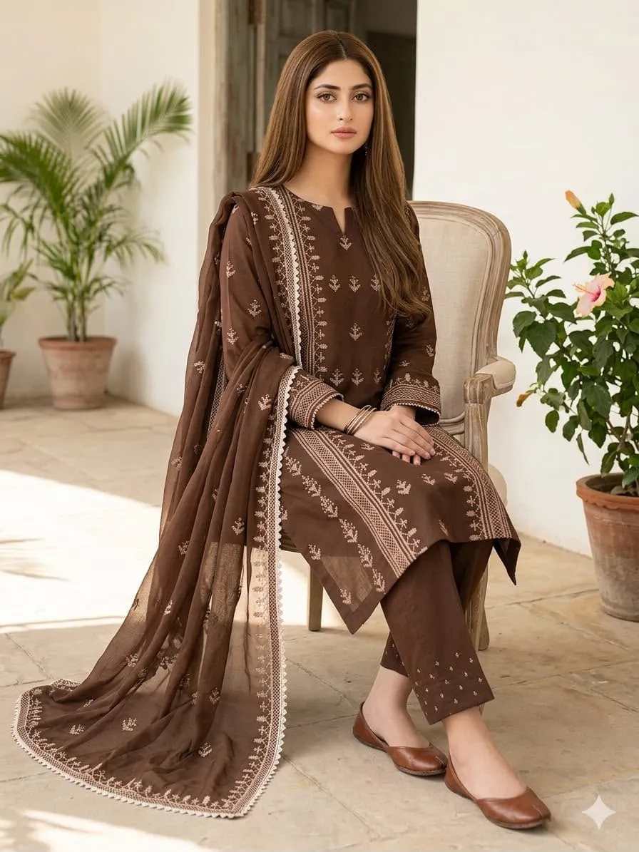 Cross Stitch Embroidered Lawn Cotton 3PC Suit 2026 | Eid Traditional Collection