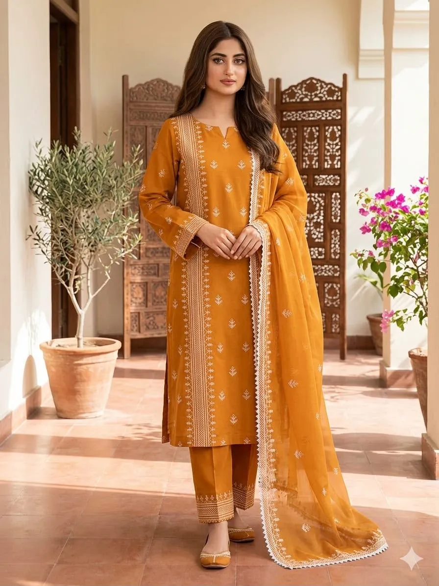 Cross Stitch Embroidered Lawn Cotton 3PC Suit 2026 | Eid Traditional Collection