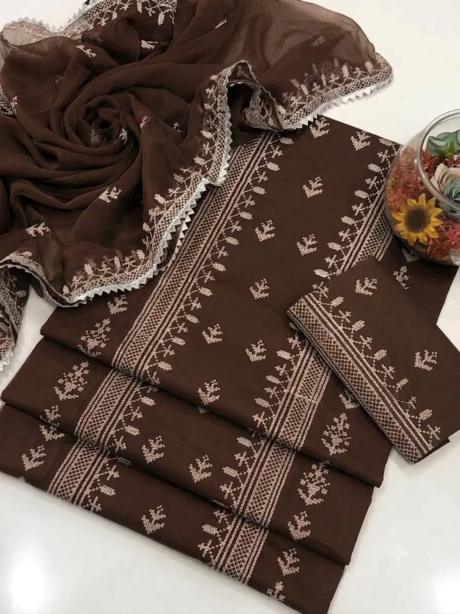 Cross Stitch Embroidered Lawn Cotton 3PC Suit 2026 | Eid Traditional Collection