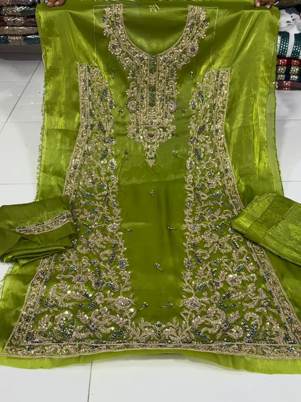 Korean Silk Nakshi Dabka 4PC Suit 2026 | Crystal Work Party Wear Collection