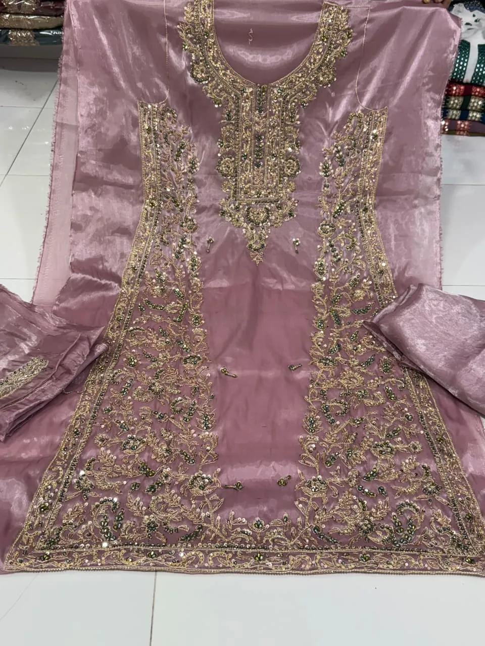 Korean Silk Nakshi Dabka 4PC Suit 2026 | Crystal Work Party Wear Collection