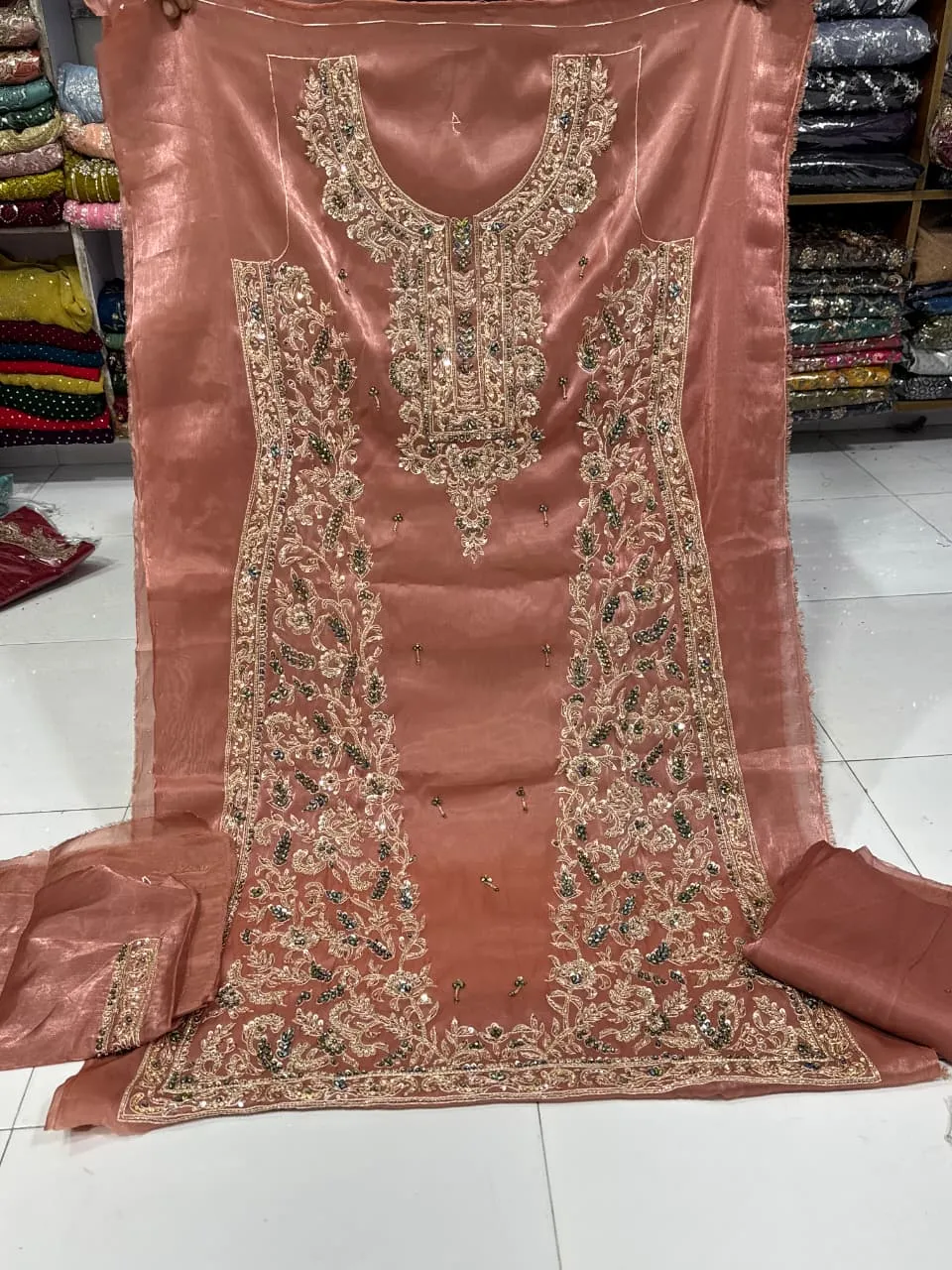 Korean Silk Nakshi Dabka 4PC Suit 2026 | Crystal Work Party Wear Collection