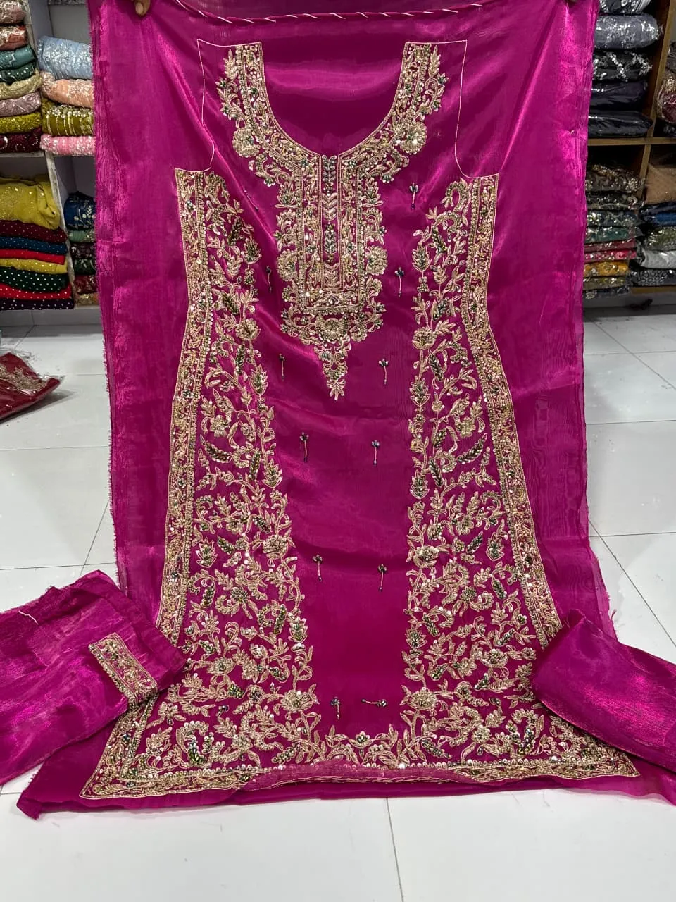 Korean Silk Nakshi Dabka 4PC Suit 2026 | Crystal Work Party Wear Collection