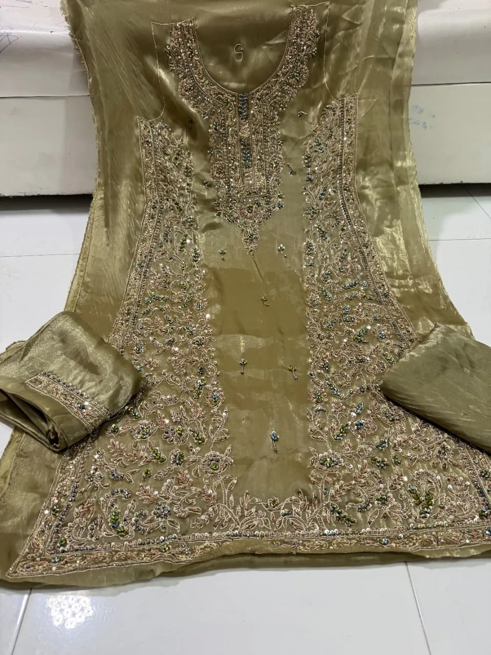 Korean Silk Nakshi Dabka 4PC Suit 2026 | Crystal Work Party Wear Collection