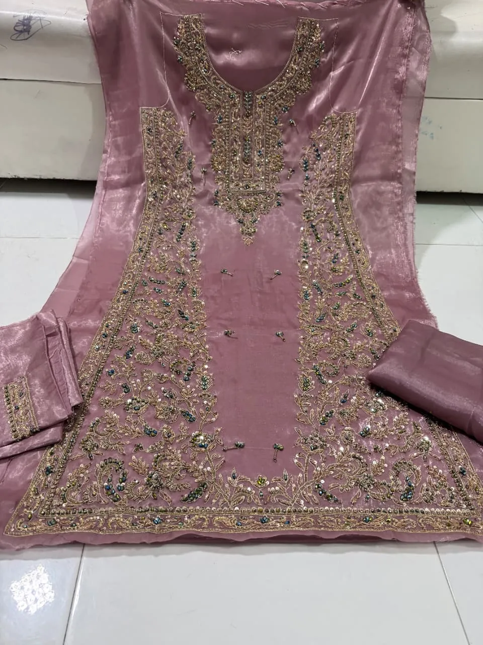 Korean Silk Nakshi Dabka 4PC Suit 2026 | Crystal Work Party Wear Collection
