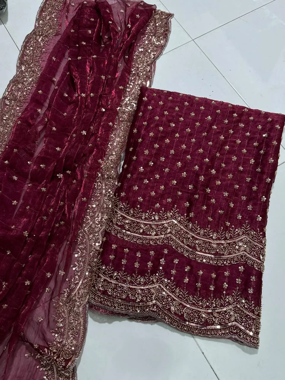 Turkish Cut Dana Shesha Silk 2PC Long Shirt 2026 | Fancy Party Wear Collection