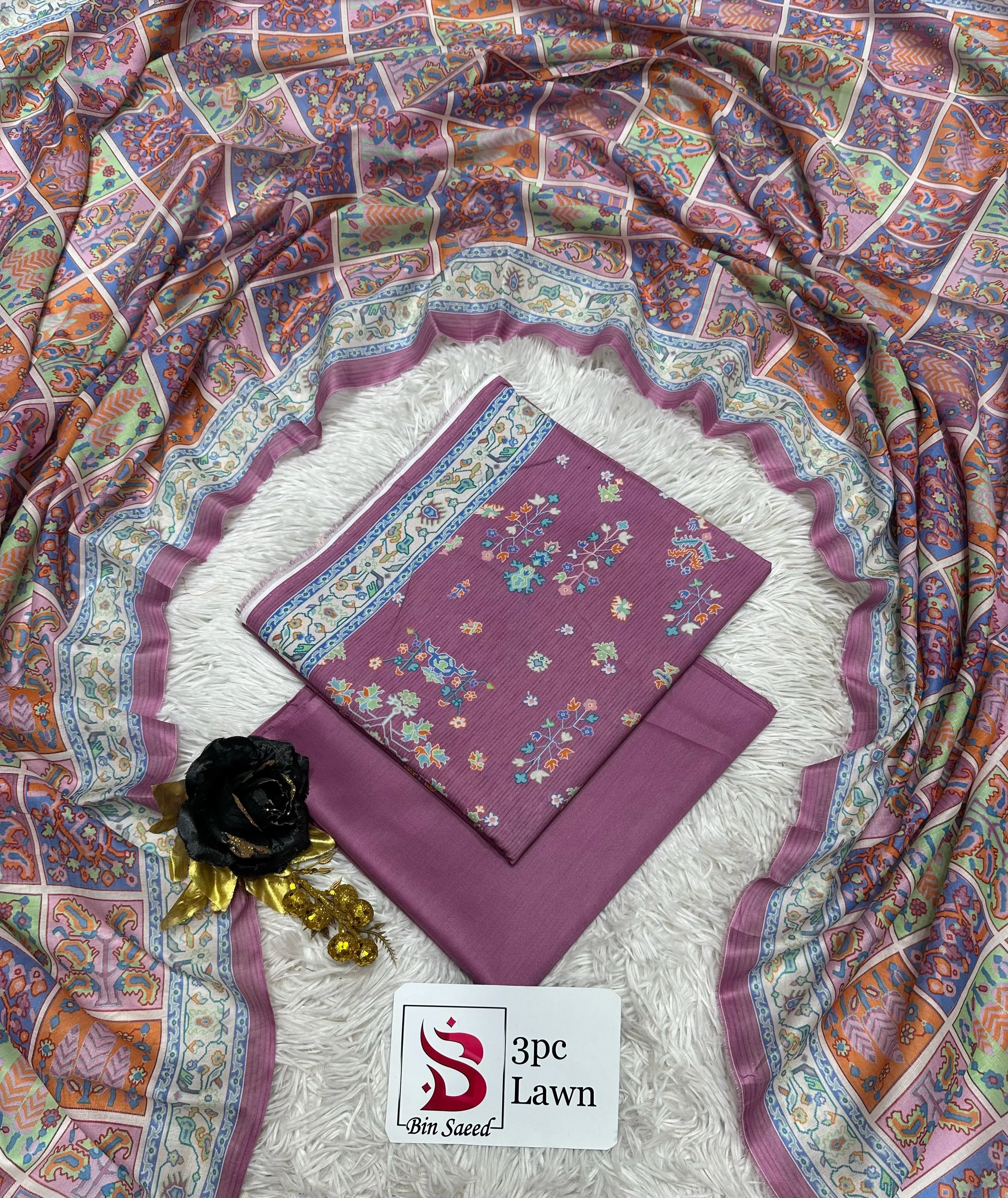 Bin Saeed Lawn 3PC Suit 2026 (8)