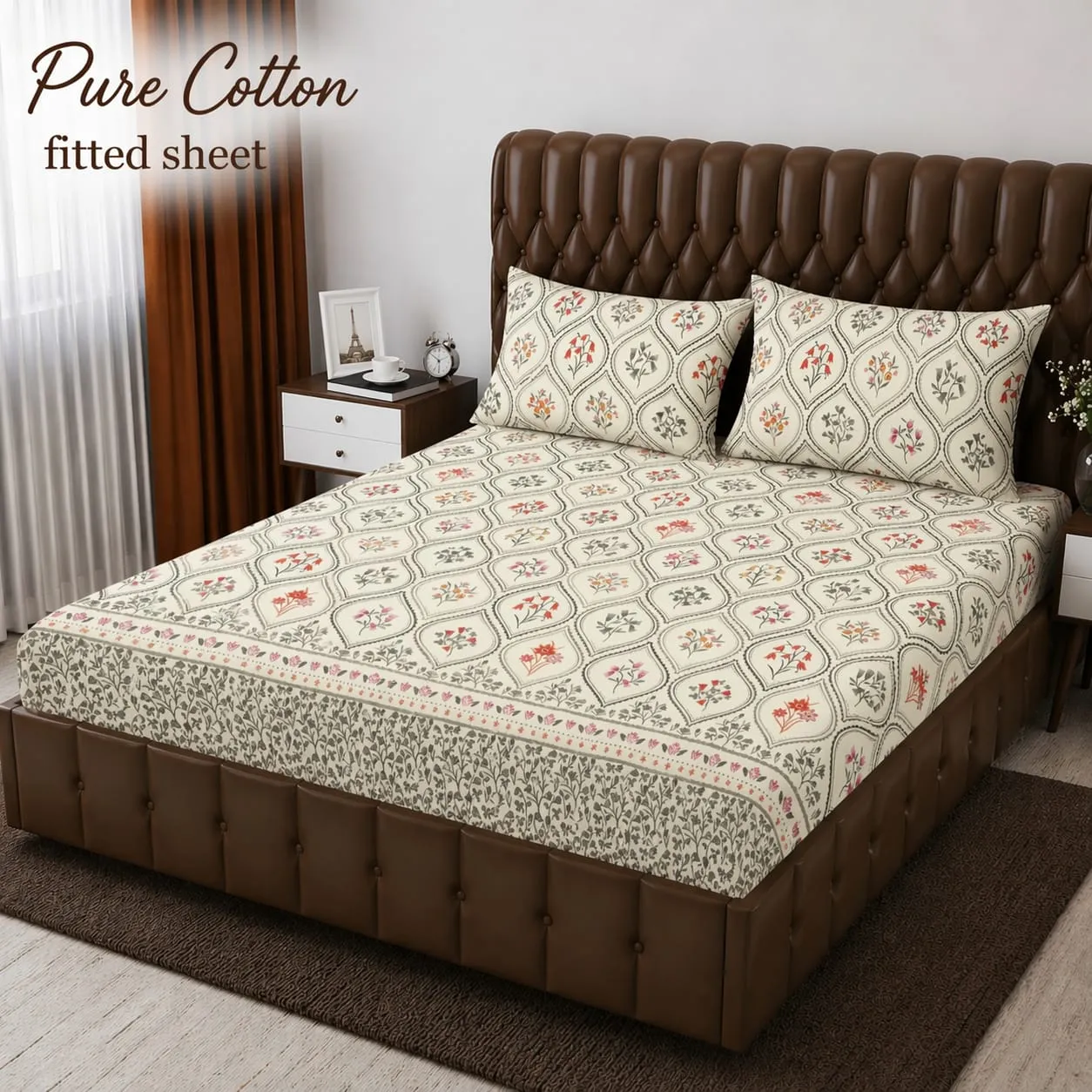 Fitted Pure Cotton Bed Sheet 3PC Set (9)