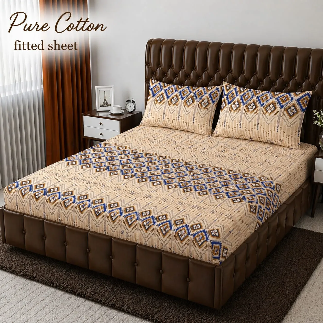 Fitted Pure Cotton Bed Sheet 3PC Set | Printed King Size Export Quality Bedding