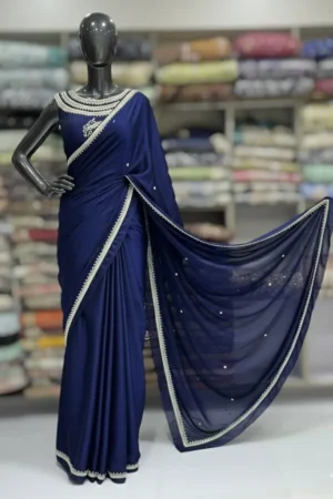 Short Silk Pearl Stone Work Saree