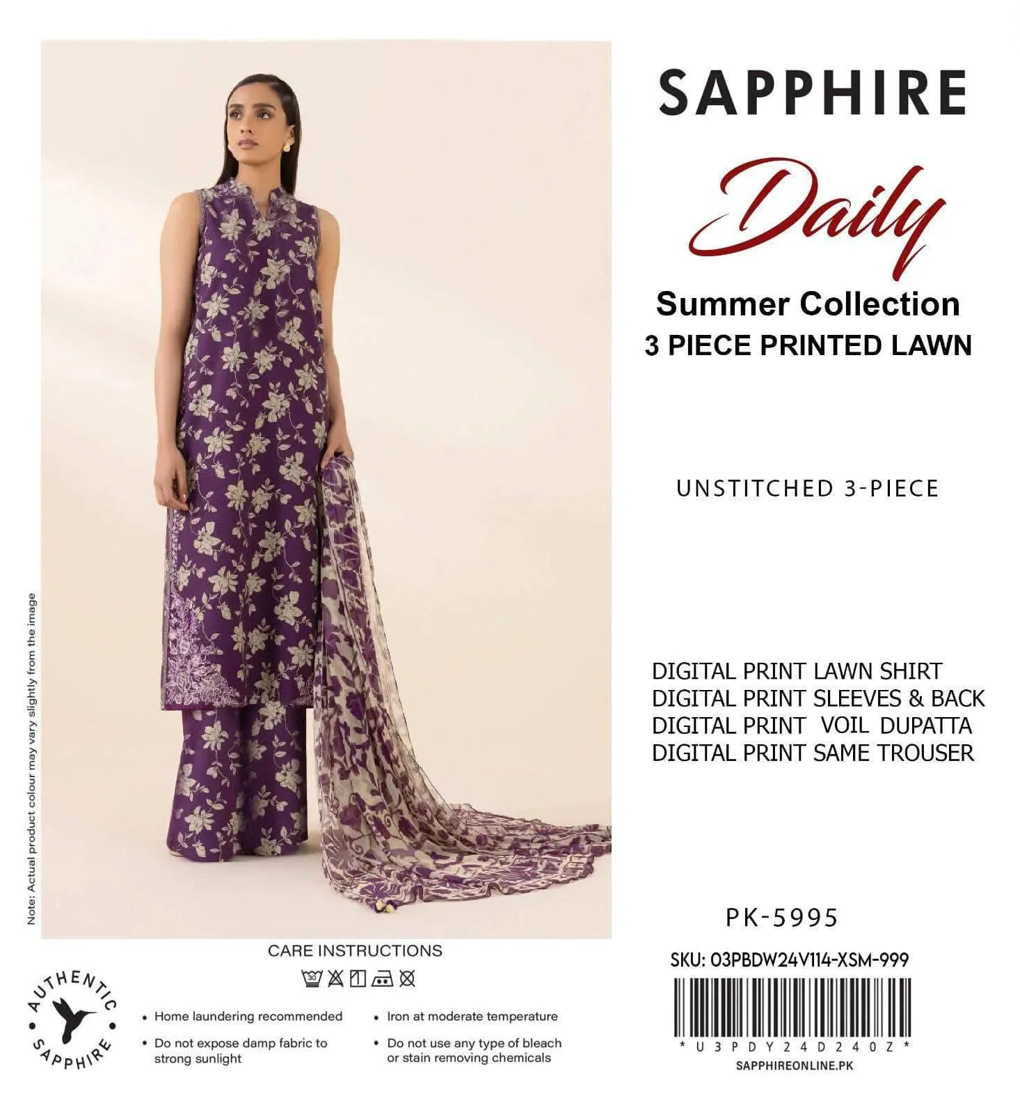 SAPPHIRE Premium Digital Print Lawn Volume 9203 3PC Suit