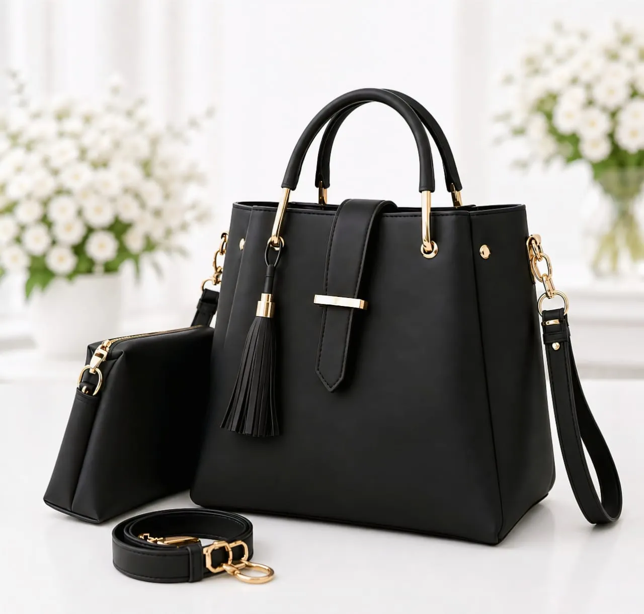 Synthetic Leather Shoulder Bag with Long Strap – Stylish Women Bag
