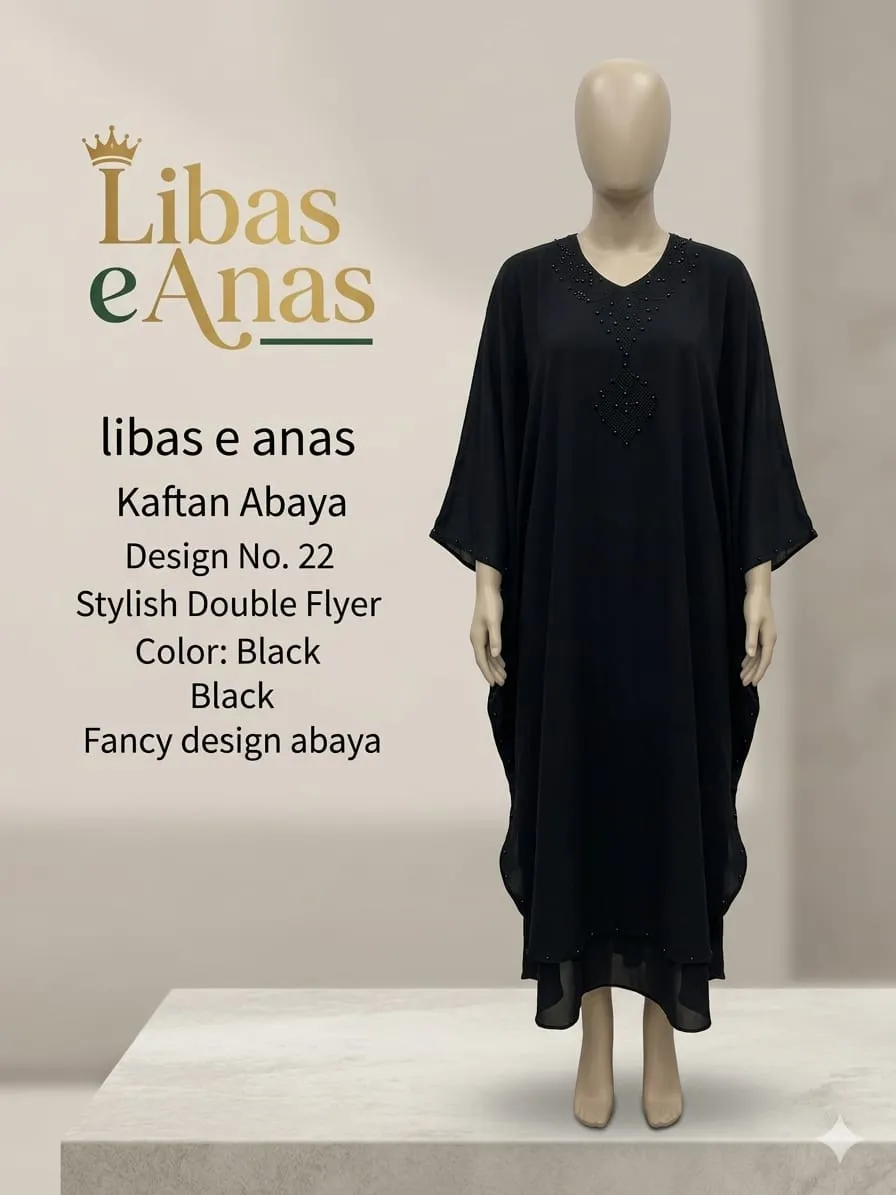 Libas-e-Anas Kaftan Stone Abaya 2026 | Stylish Fancy Chiffon Abaya