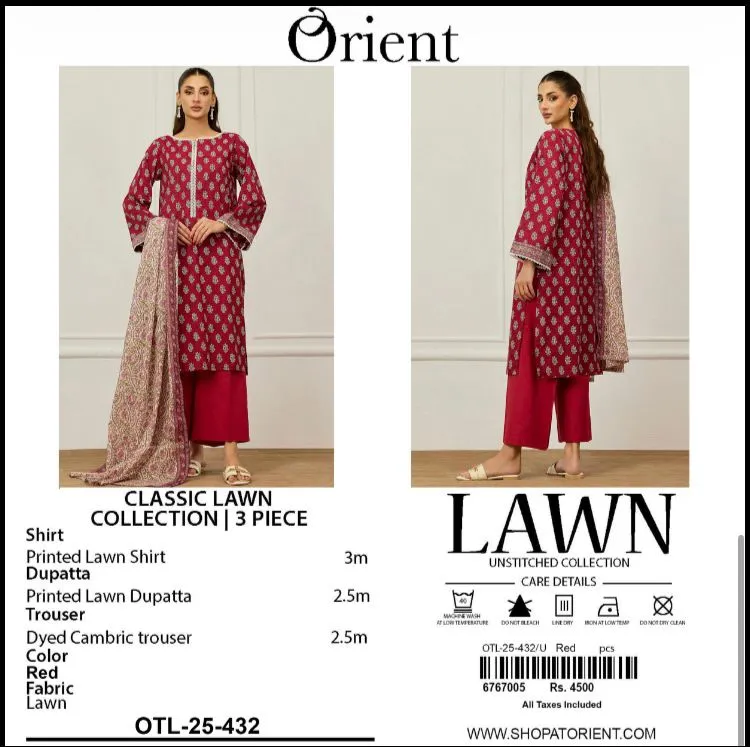 Orient Lawn 3PC Unstitched Suit 2026 (12)