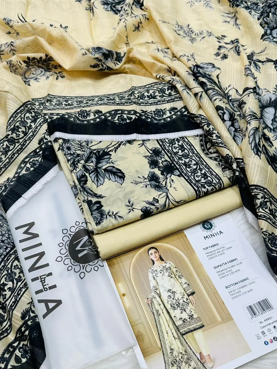 Minha Lawn 3PC Suit 2026 | Latest Printed Bana Dora Collection