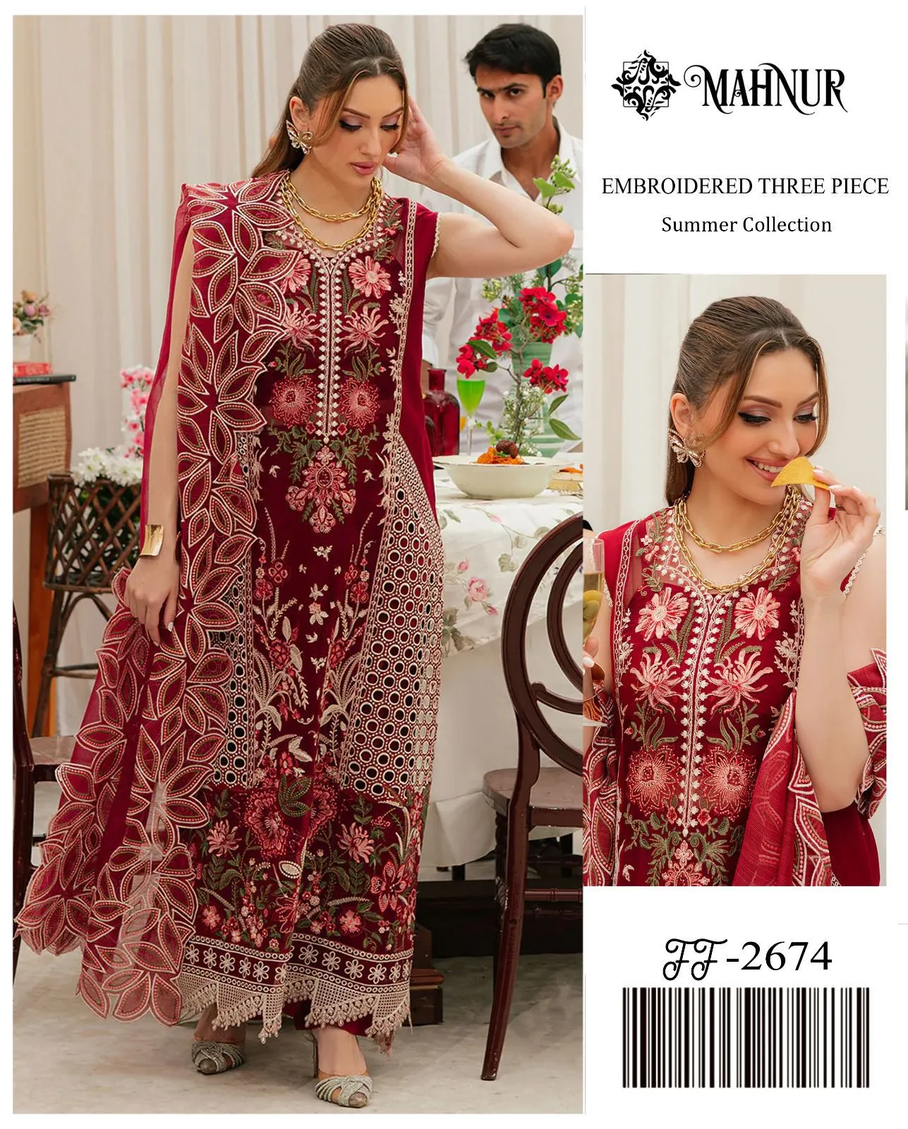 Mahnur Embroidered Lawn Suit 2674 | Luxury 3PC Airjet Collection