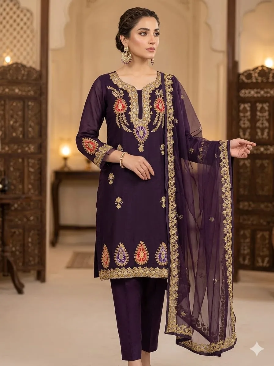 Anaya B Organza Handwork Suit 2026 (2)
