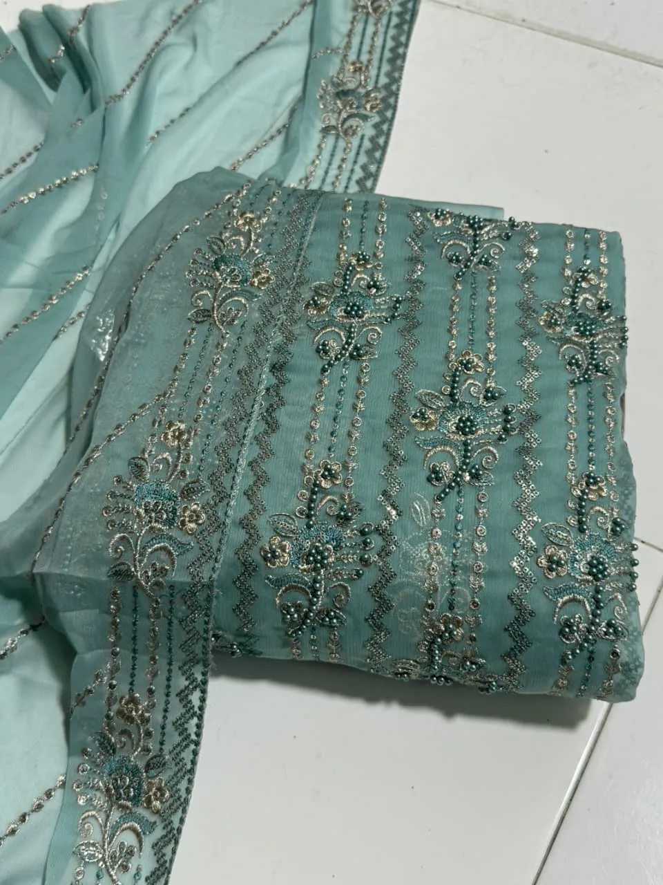 Chiffon Sequence Embroidered Suit 2026 | Cross Stitch Pearl Work 2PC