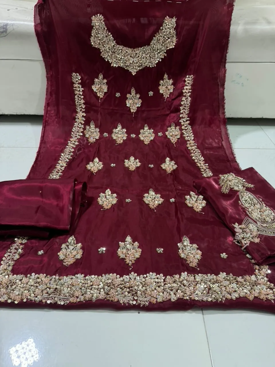 Korean Silk Handmade Dabka Suit 2026 | Crystal Cut Dana Collection