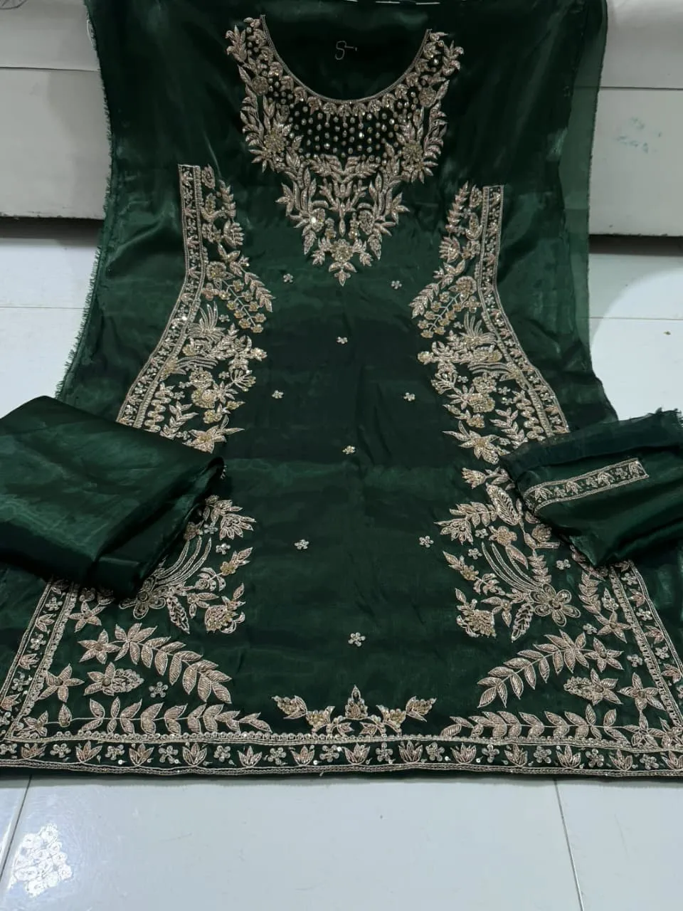 Korean Silk Nakshi Dabka Suit 2026 | Crystal Work 2PC Collection