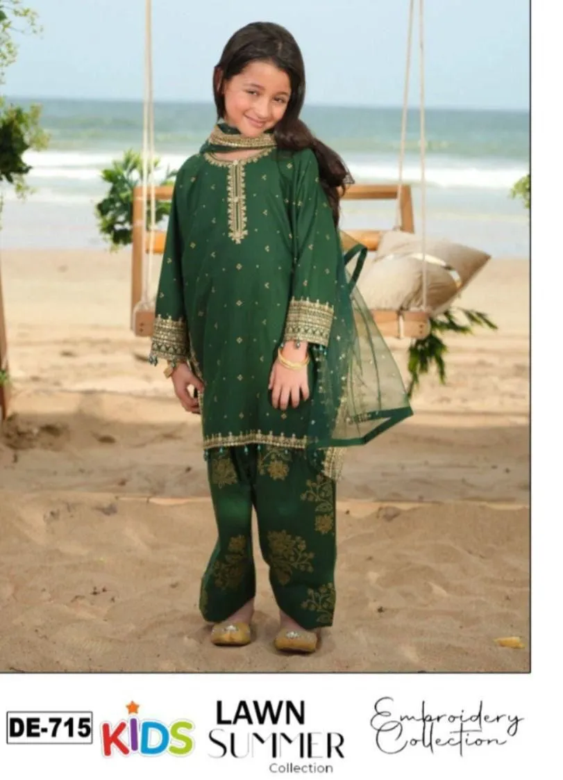 Girls Lawn Eid Dress 2026 | Kids Embroidered 3PC Collection