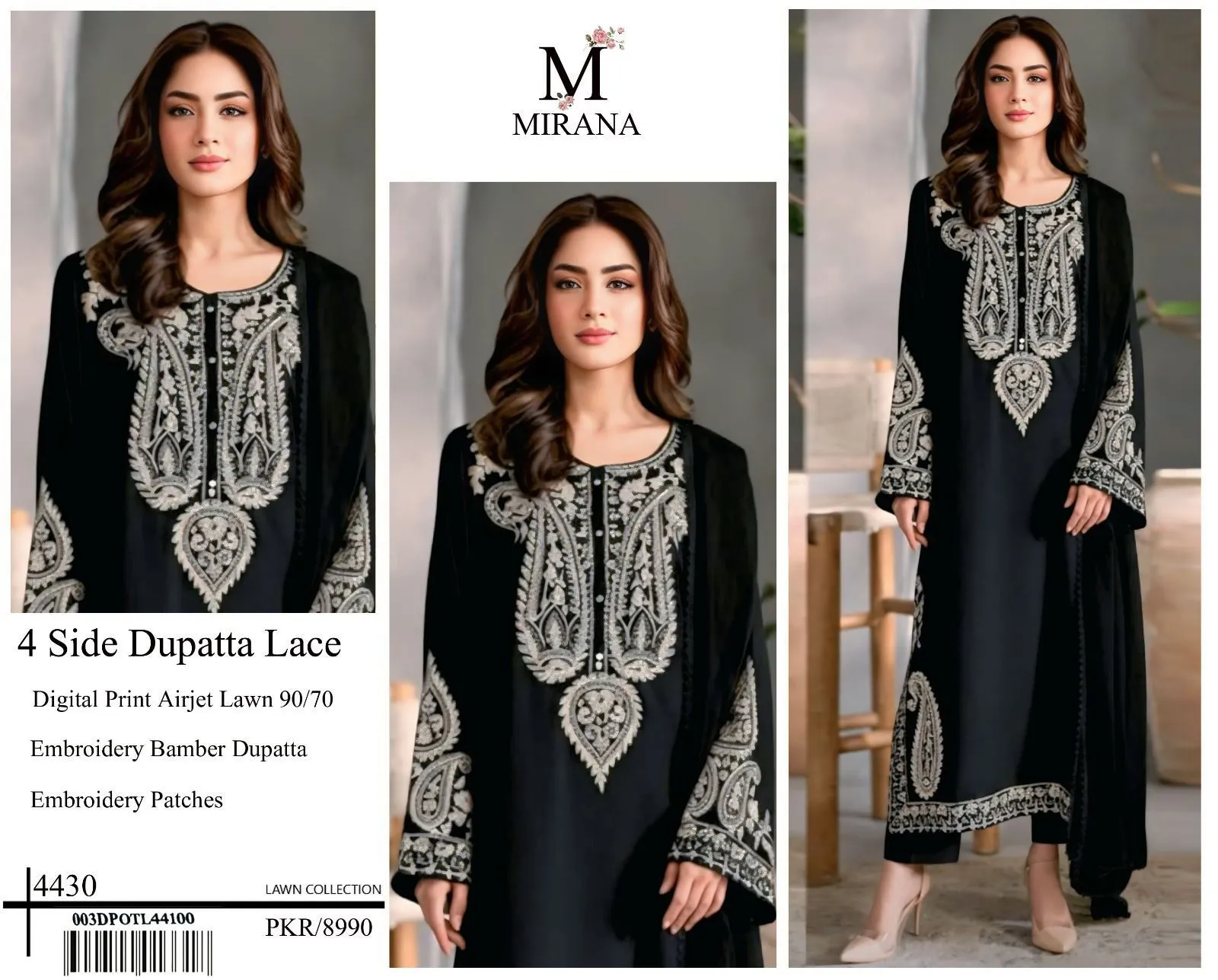 Mirana Lawn Suit 2026 | Bamber Embroidered Dupatta Collection