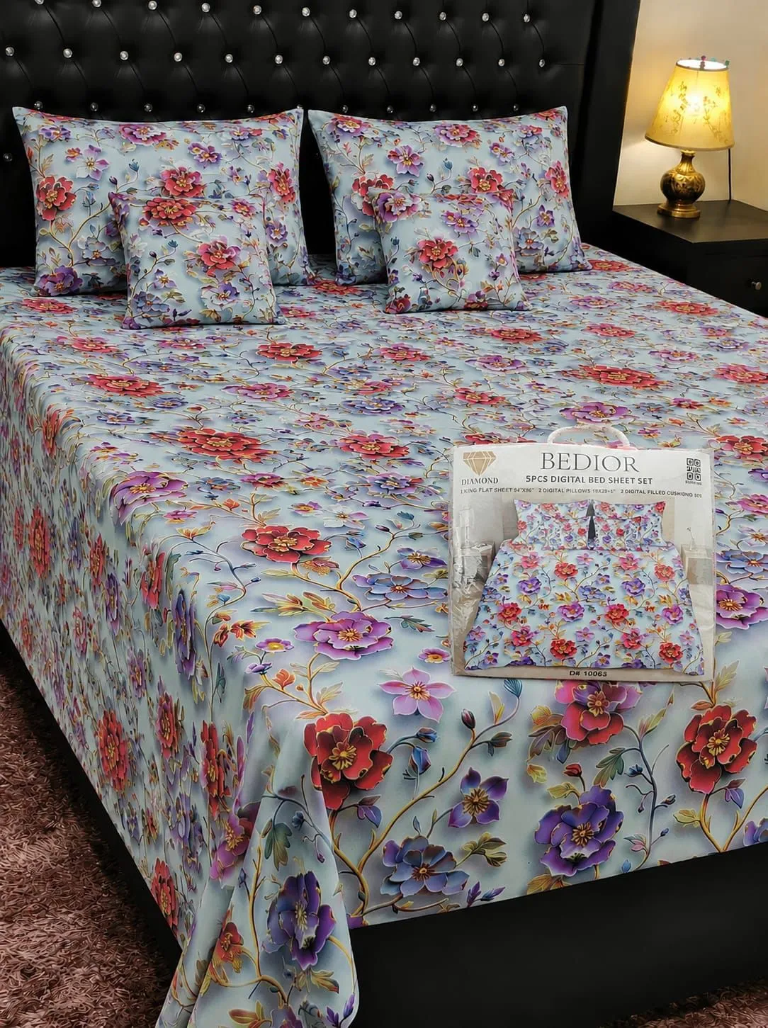 Bedior Digital Bed Sheet Set | 5PCS Floral King Size Collection