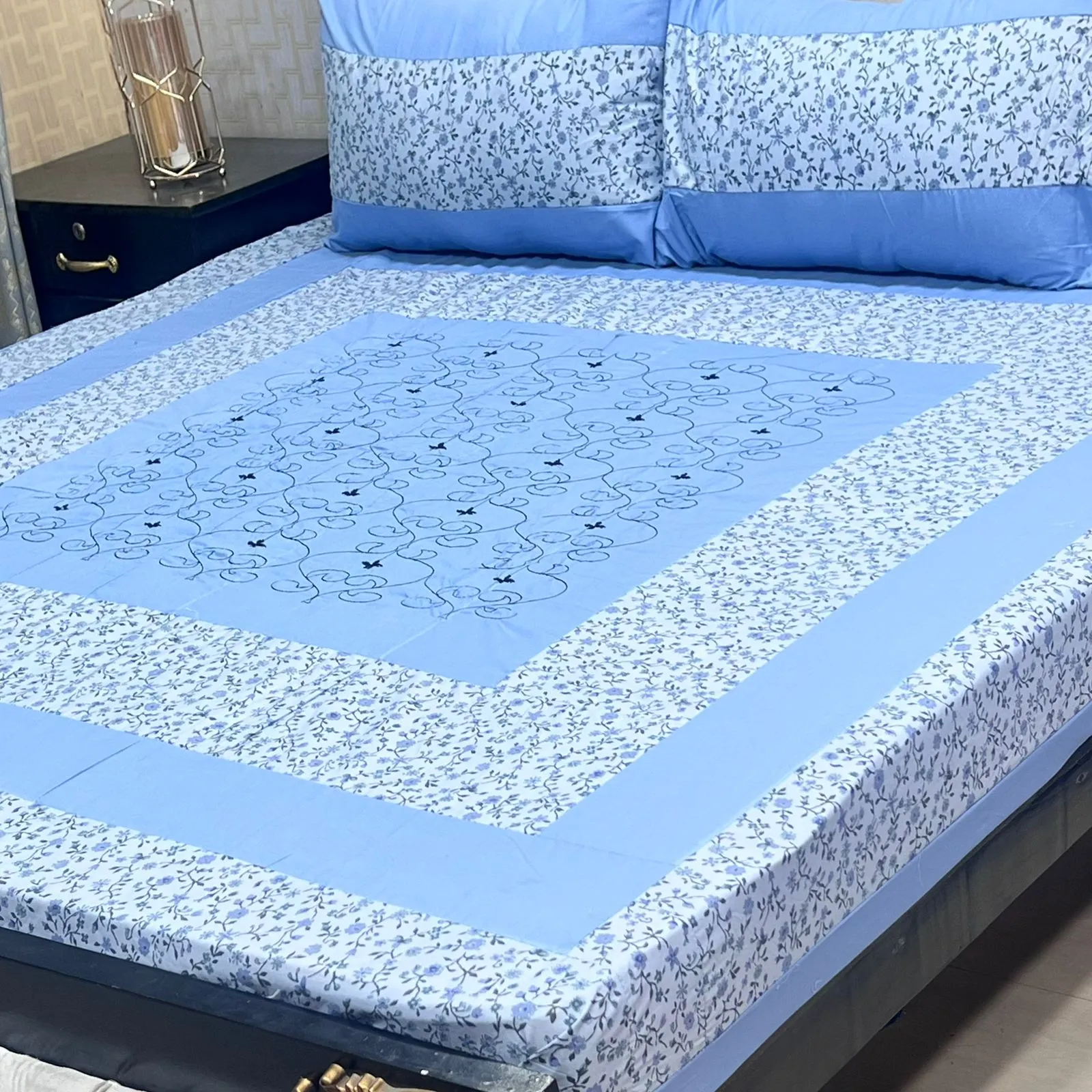 Embroidered Patch Work Bedsheet | King Size Cotton Collection
