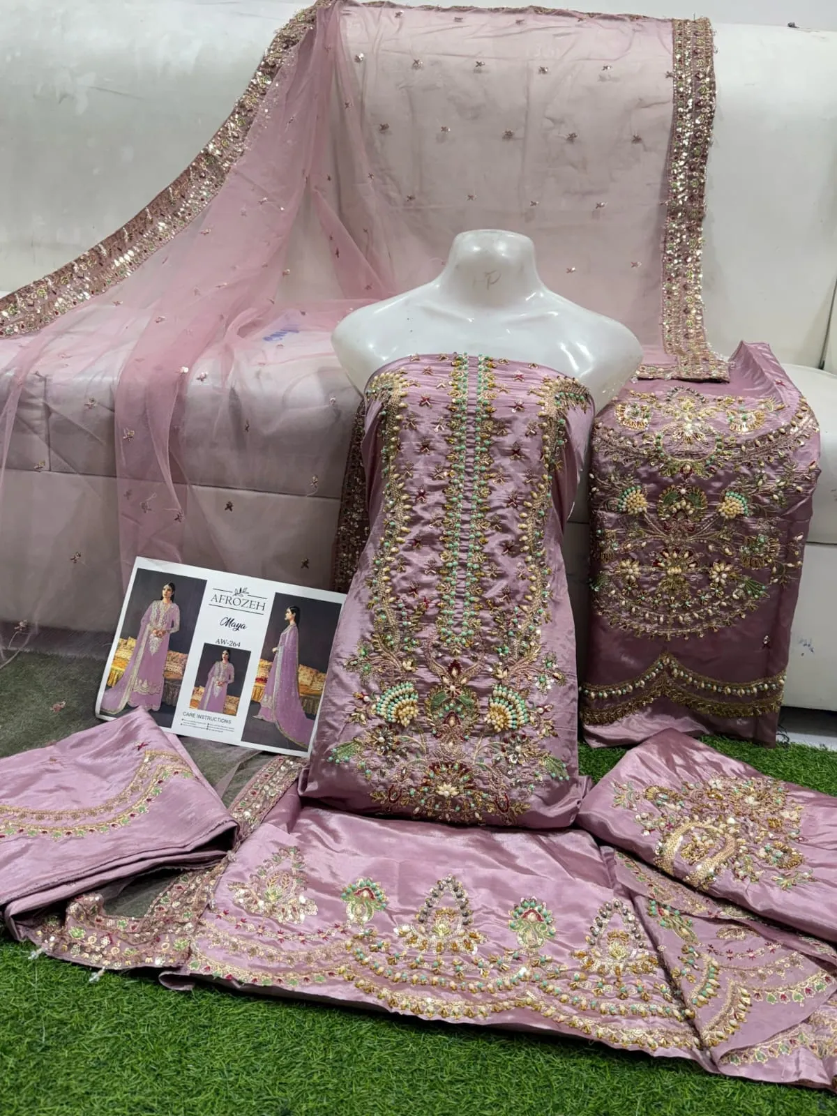 Afroze Replica Katan Silk Dress | Handmade Luxury 3PC Collection