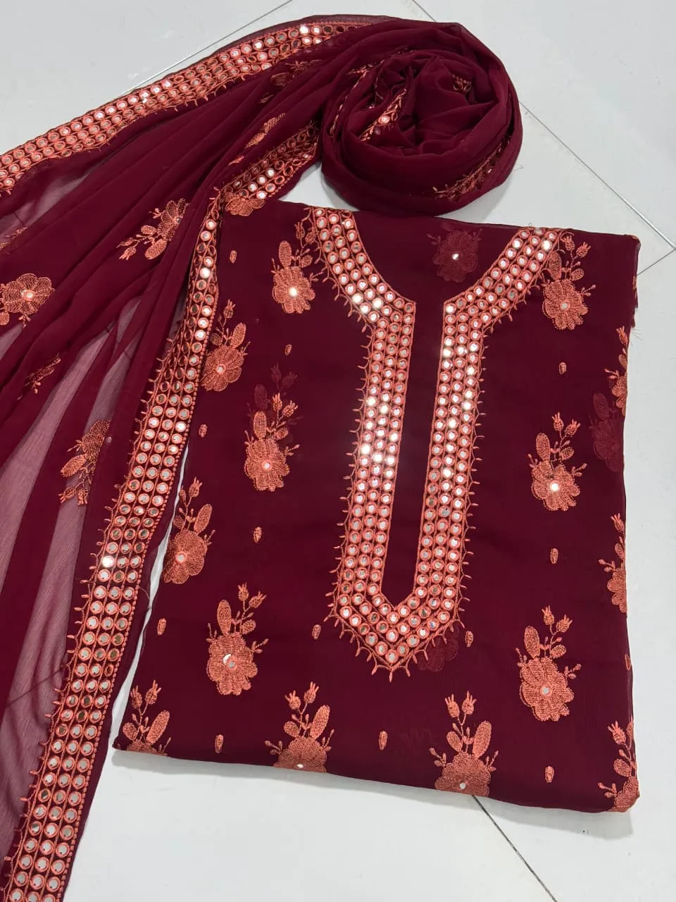 Chiffon Sequence Work Dress | 9MM Thread Work 2PC Collection