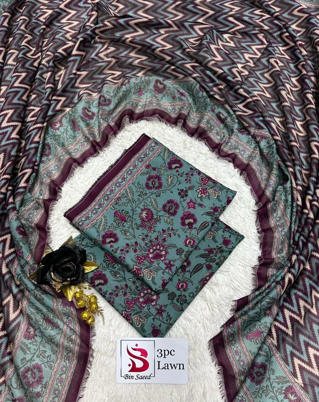 Bin Saeed Digital Printed Airjet Lawn 3 Piece Suit (43)