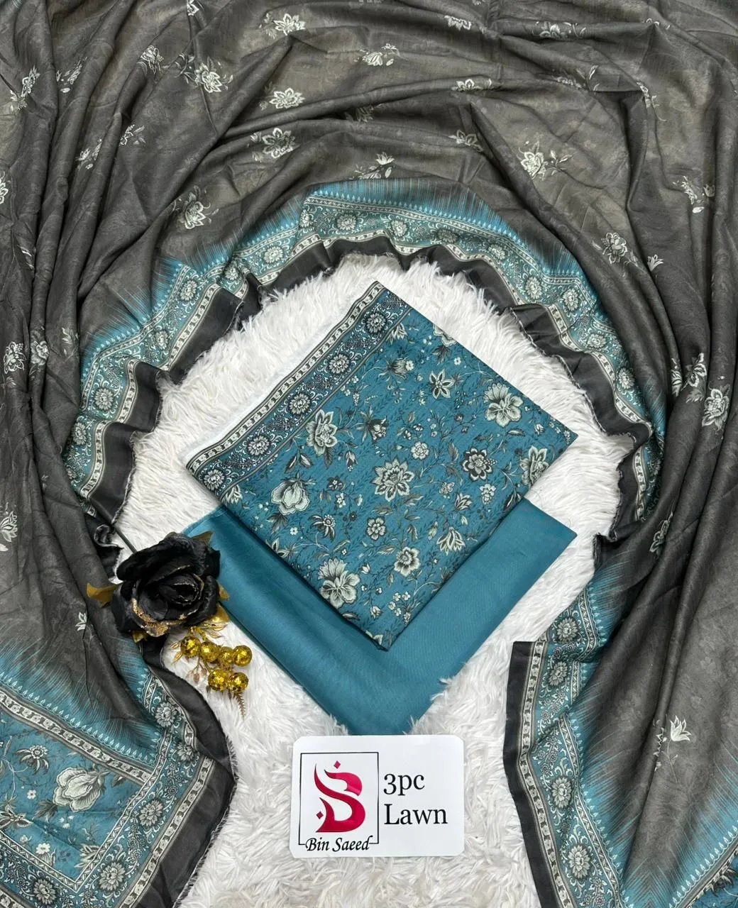 Bin Saeed Digital Printed Airjet Lawn 3 Piece Suit (50)