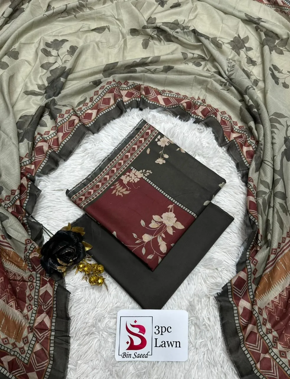 Bin Saeed Digital Printed Airjet Lawn 3 Piece Suit (64)