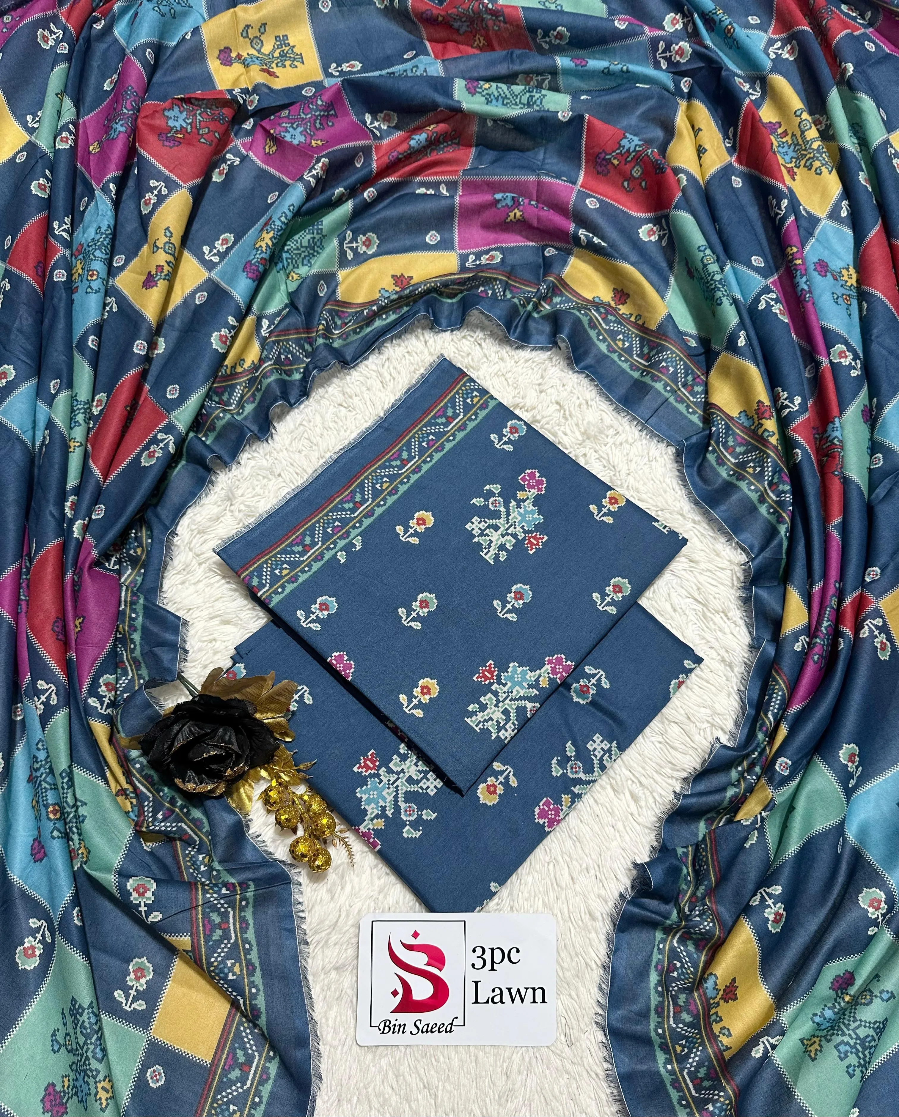 Bin Saeed Digital Printed Airjet Lawn 3 Piece Suit (65)