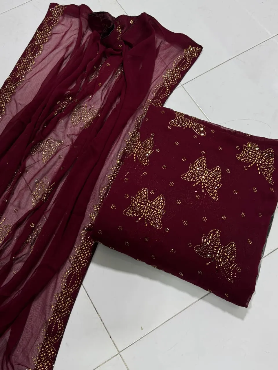 Chiffon 4 Cut Stone Work Dupatta | Luxury 2 Piece Collection