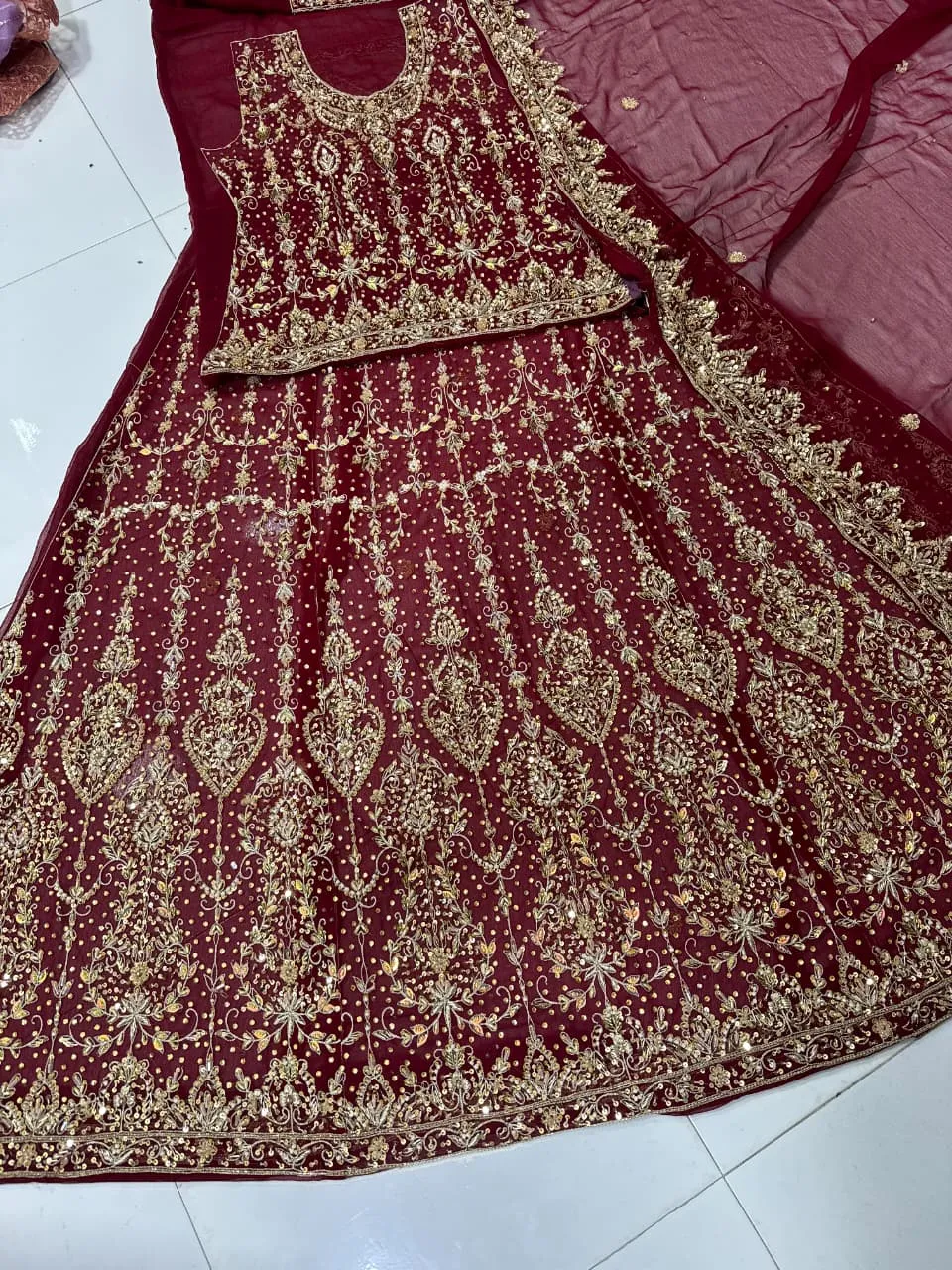 Chiffon Bridal Lehenga | Handmade Nakshi Dabka Collection