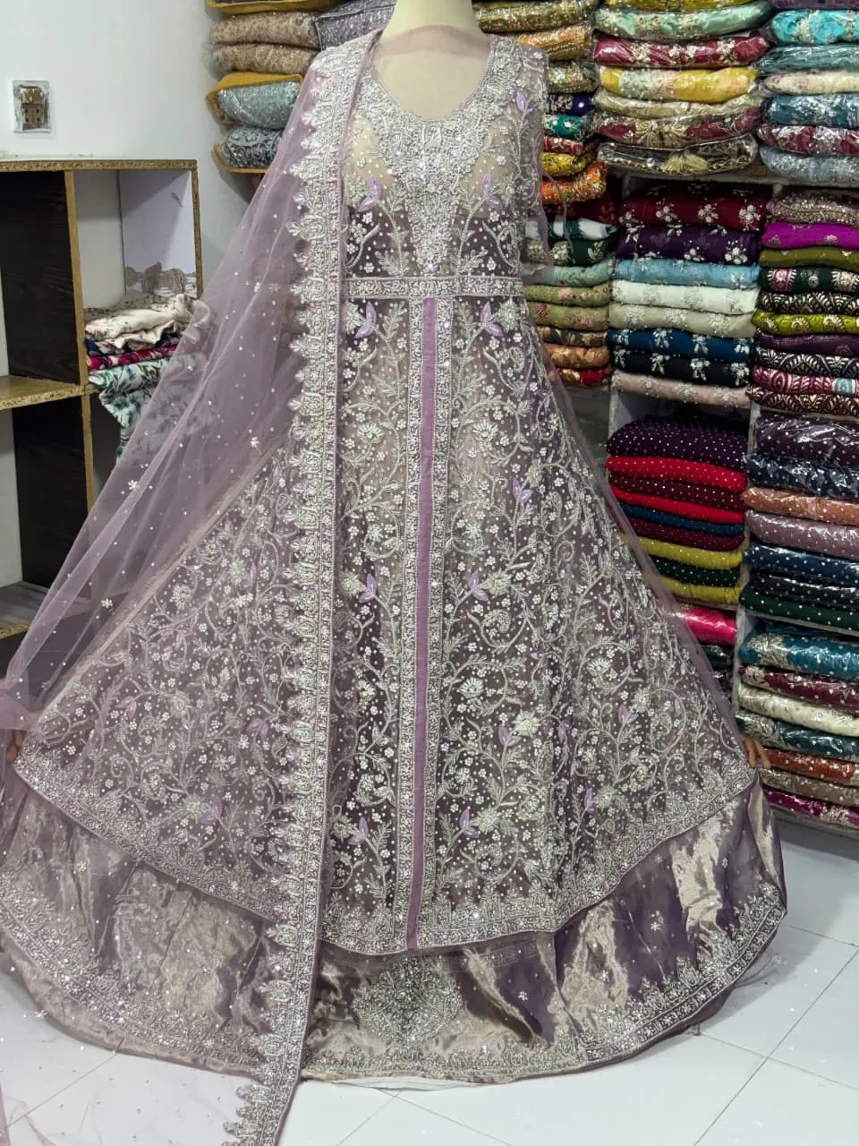 Net Bridal Open Maxi | Handmade Nakshi Dabka Collection